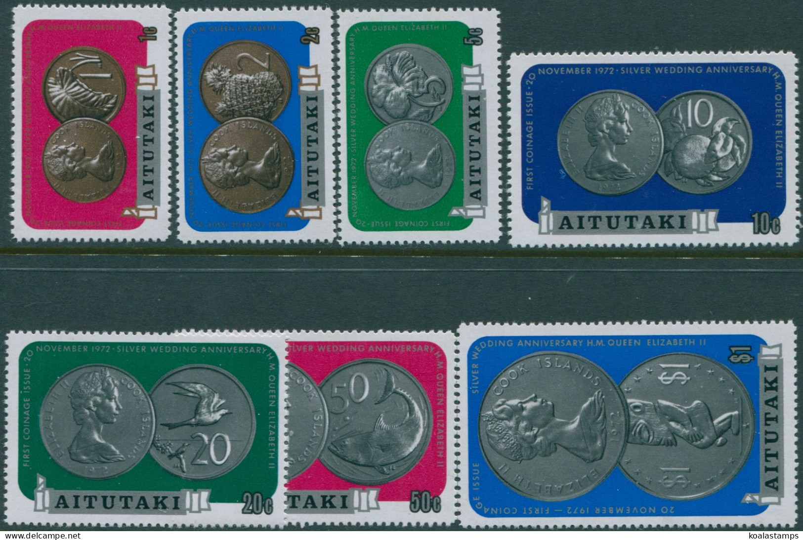 Aitutaki 1973 SG71-77 Silver Wedding Coinage Set MNH - Cook Islands