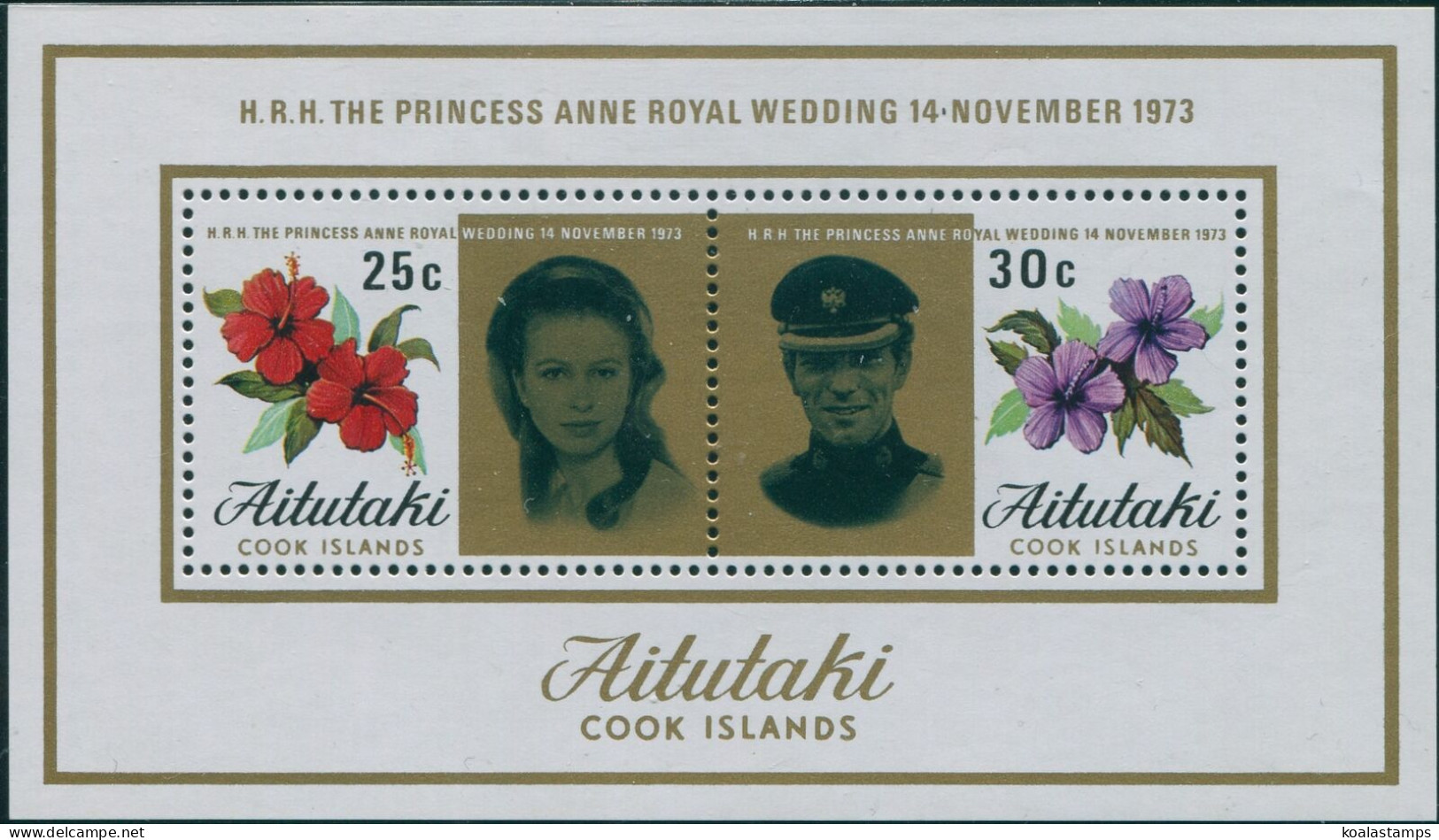 Aitutaki 1973 SG84 Princess Anne Wedding MS MNH - Cookinseln