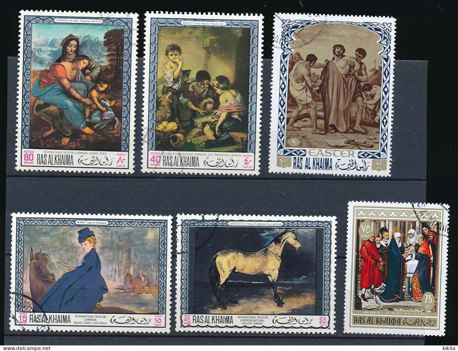 6 Timbres Oblitérés RAS AL KHAIMA XVI-15 Peinture Tableau Memling - Géricault - Manet - Leonard De Vinci - Murillo - Ra's Al-Chaima