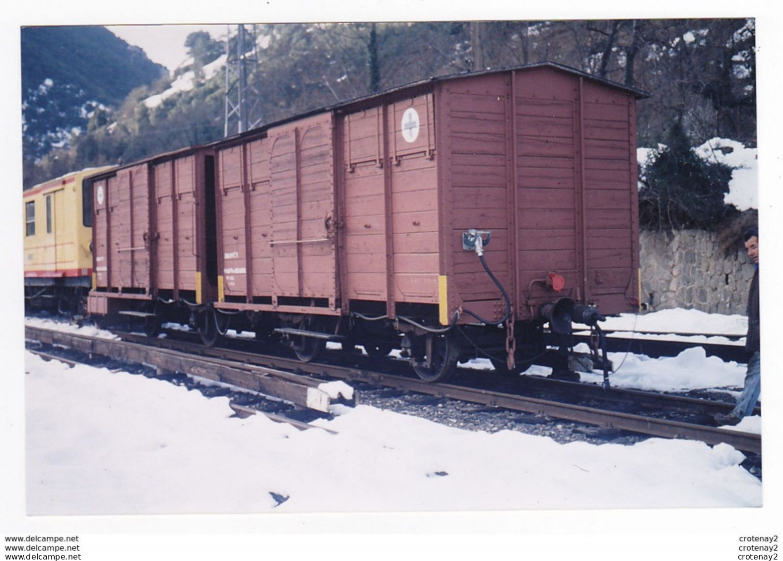 PHOTO Originale TRAIN Wagon De Secours Du TRAIN JAUNE De Cerdagne Non Datée - Trenes