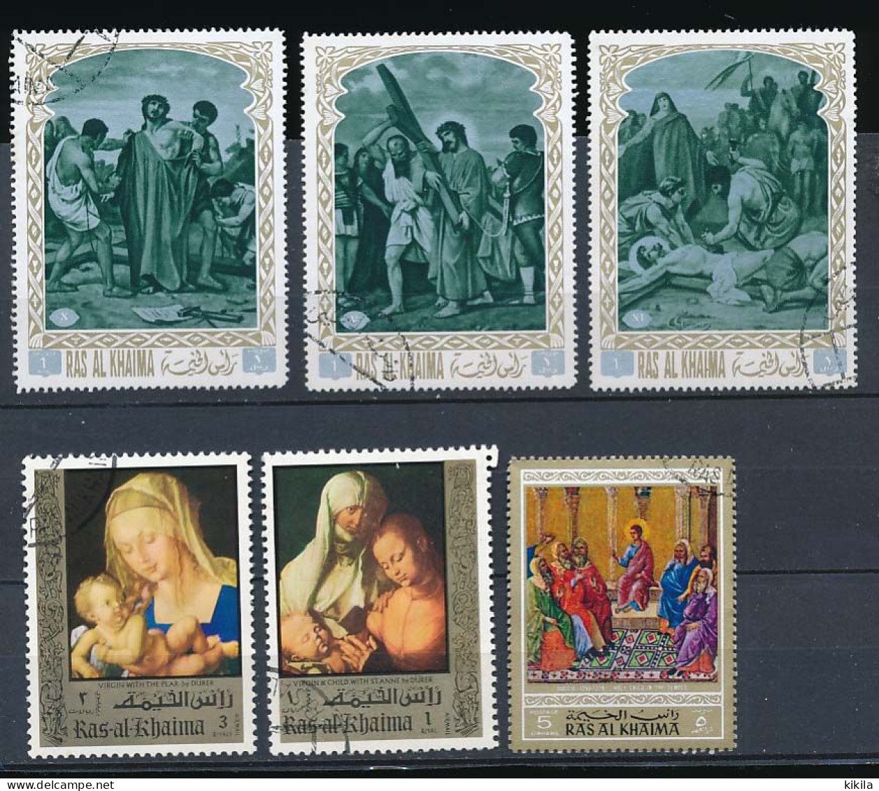 6 Timbres Oblitérés RAS AL KHAIMA XVI-15 Peinture Tableau Vie De Jésus Calvaire - Vierge Marie Par Dûrer - Ras Al-Khaimah