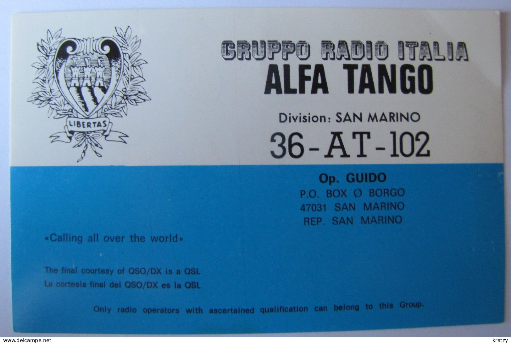 CARTES QSL - Gruppo Radio Italia Alfa Tango - Division : San Marino - Radio Amatoriale