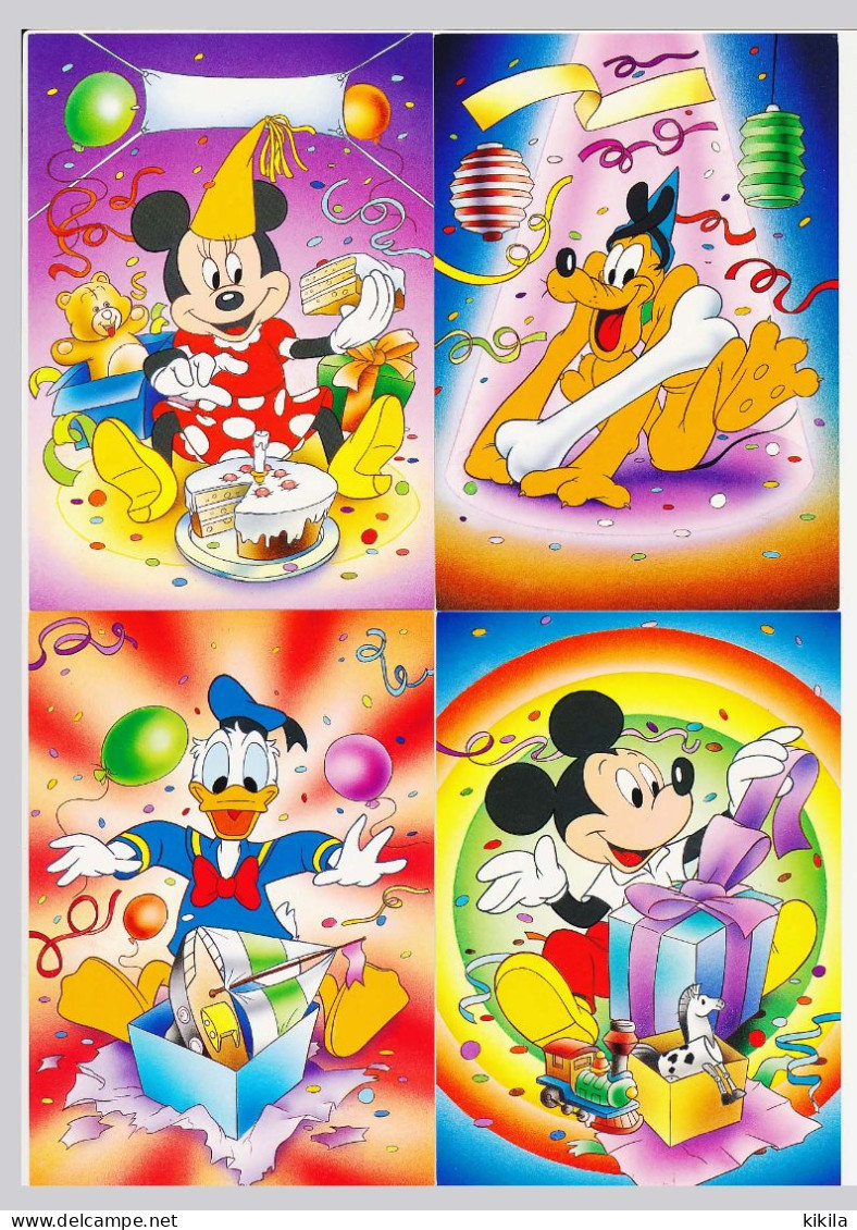 4 CPSM / CPM 10.5 X 15 Walt Disney  Mickey  Donald Pluto  Série Complète - Autres & Non Classés