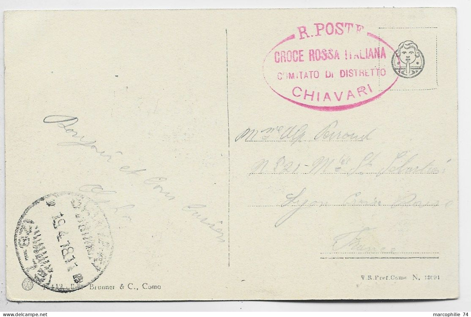 ITALIA CARTOLINA CHIAVARI + R POSTE CROCE ROSSA ITALIANA COMITATO DU DISTRITRETTO CHIAVARI 1918 - Storia Postale