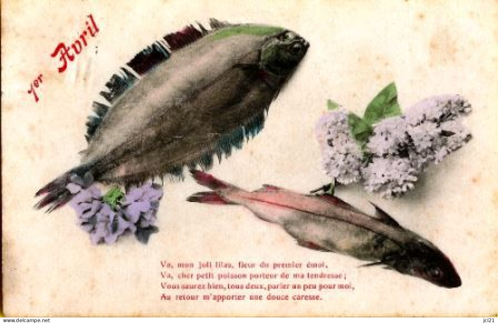 1ER AVRIL - CPA AVEC POISSONS, LILAS ET VIOLLETTES (028)_CP4 - 1° Aprile (pesce Di Aprile)