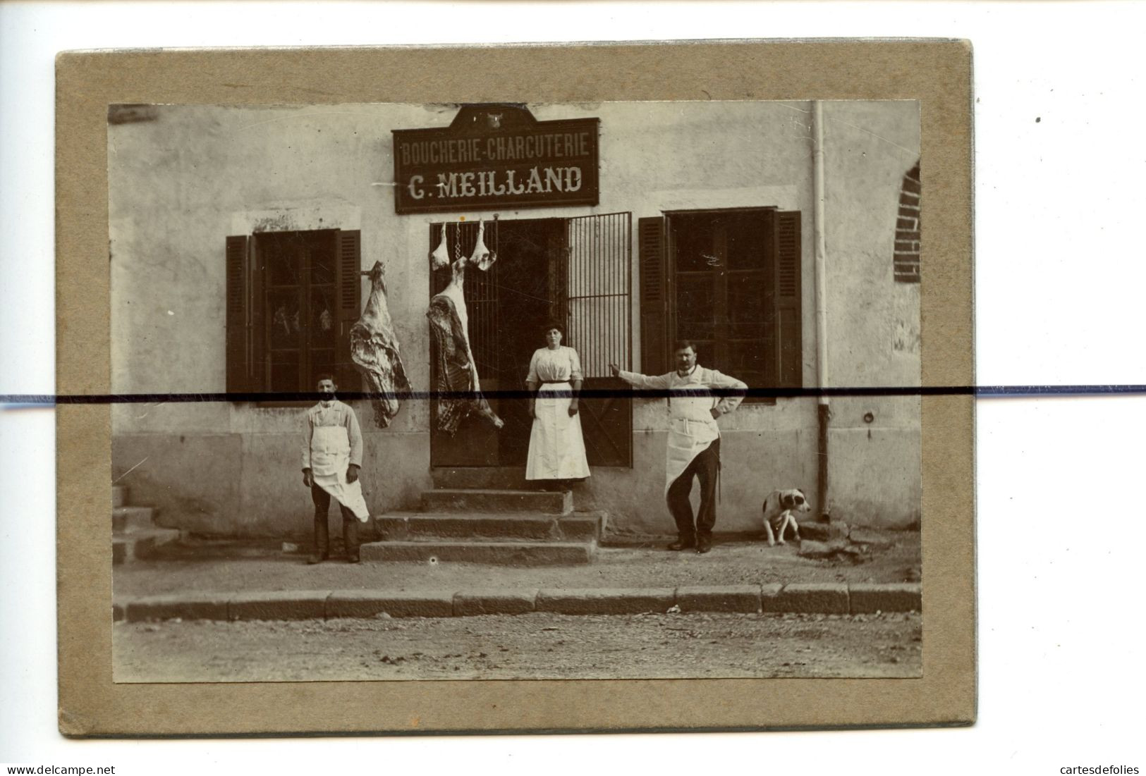 PHOTOGRAPHIE A Identifier. Devanture DE LA Boucherie Charcuterie C. MEILLAND . Personages Devant L'etablissement - Places