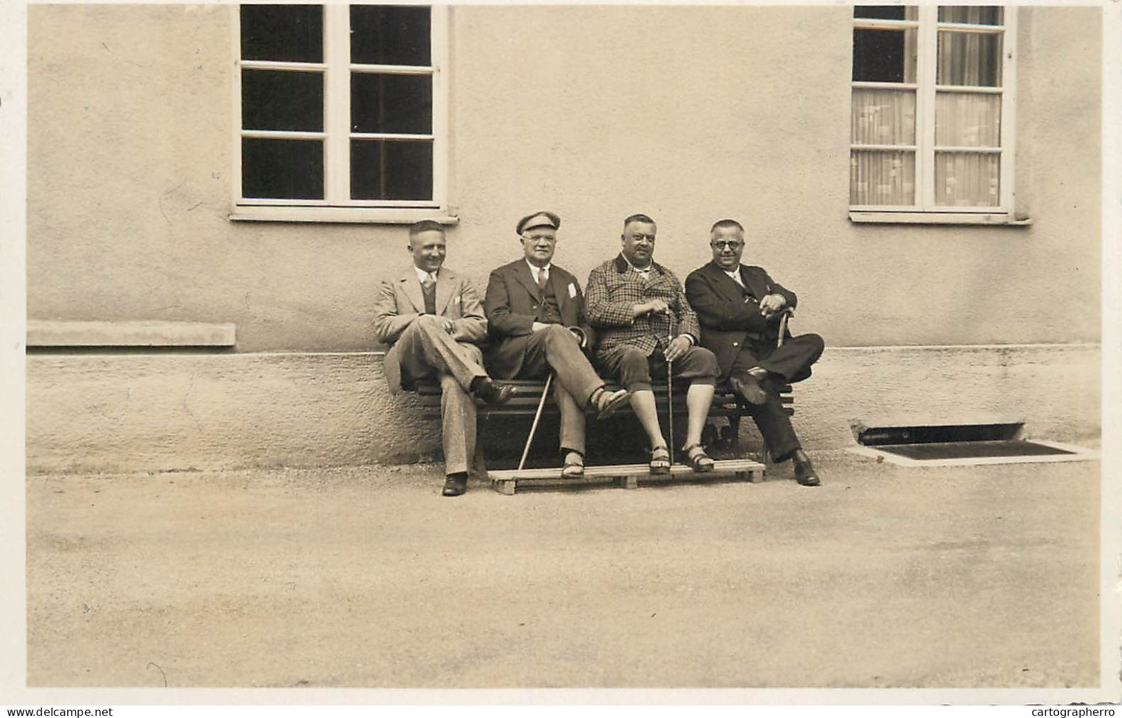 Social History Souvenir Real Photo Elder Men On Bench Canes - Fotografie