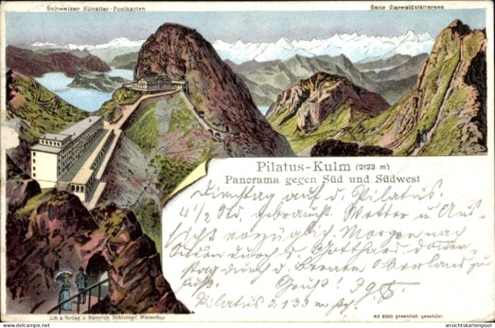 Lithographie Kanton Luzern Schweiz, Pilatus-Kulm, Panorama - Sonstige & Ohne Zuordnung