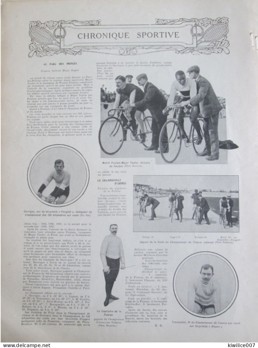 1907 Cyclisme  PARC DES PRINCES  Poulain  Major  Taylor  GARRIGOU   Bicylcette Peugeot - Ohne Zuordnung