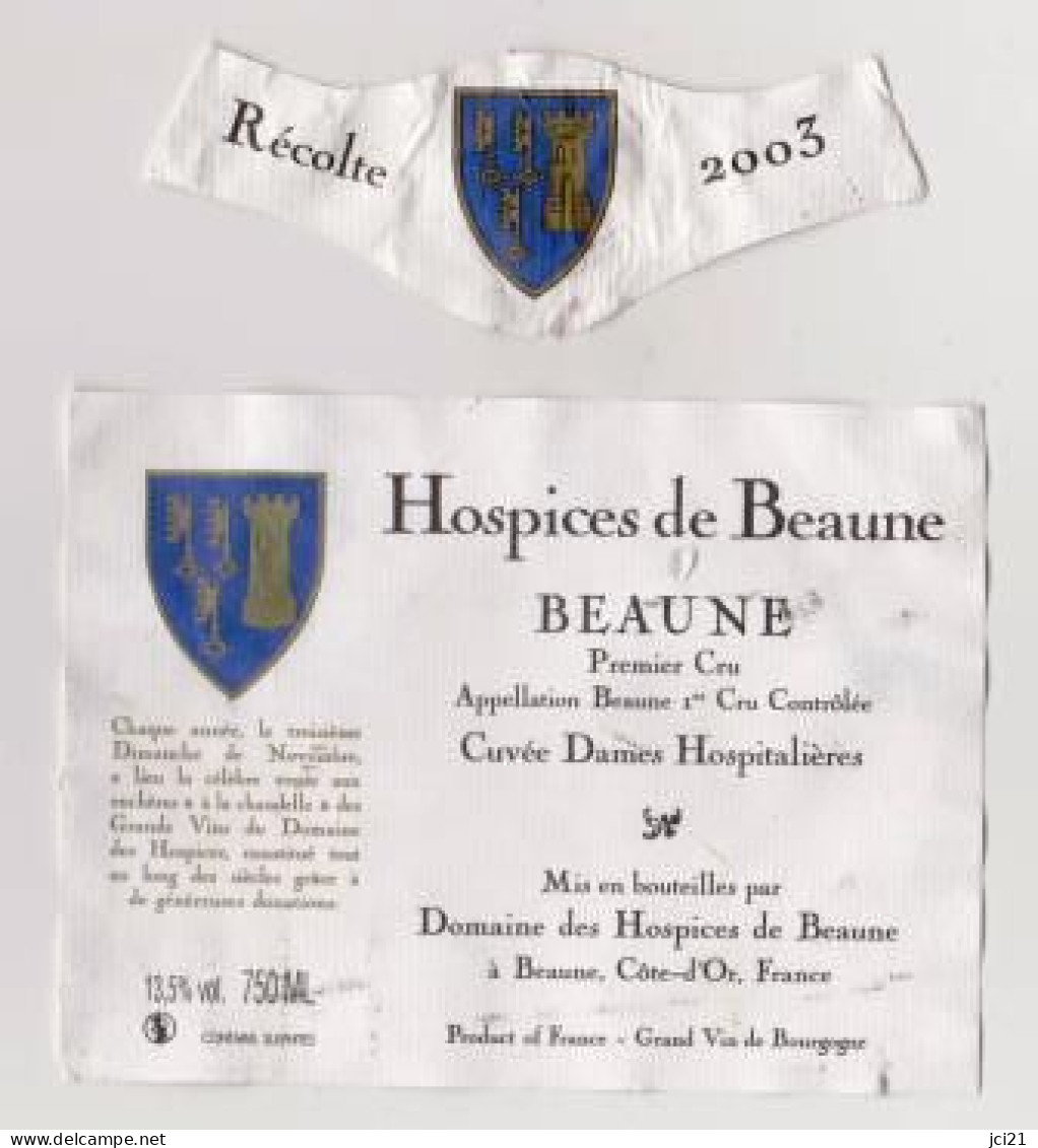 Etiquette Et Millésime HOSPICES DE BEAUNE " BEAUNE 1er Cru 2003 " Cuvée Dames Hospitalières (2234)_ev428 - Bourgogne