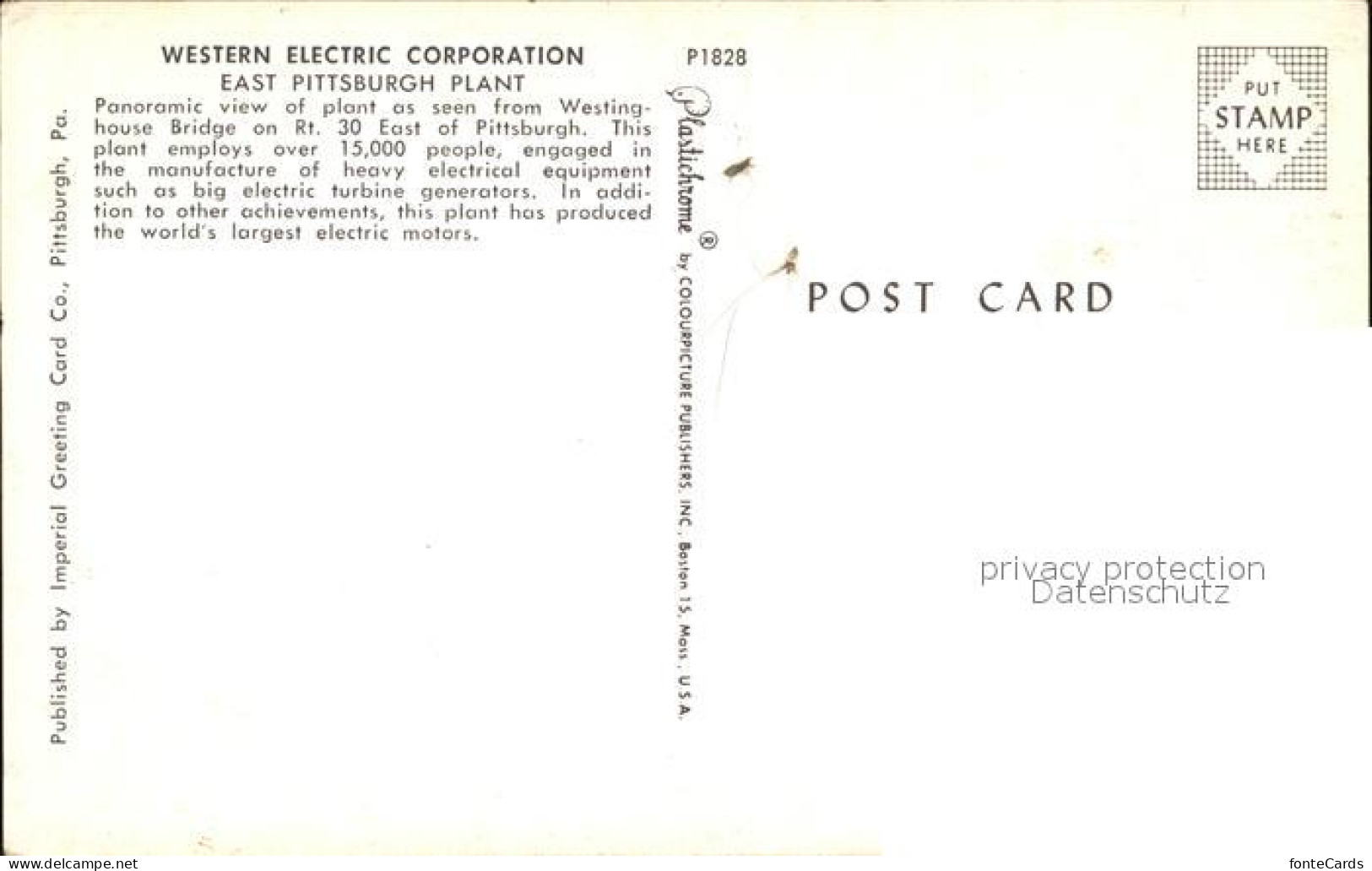 72460036 Pittsburg Pennsylvania Western Electric Corporation Pittsburg Pennsylva - Altri & Non Classificati