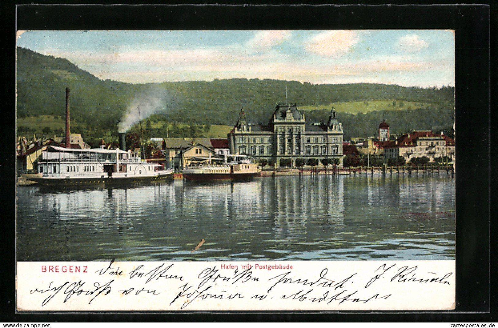 AK Bregenz, Ausflugsdampfer Im Hafen Mit Dem Postgebäude  - Other & Unclassified