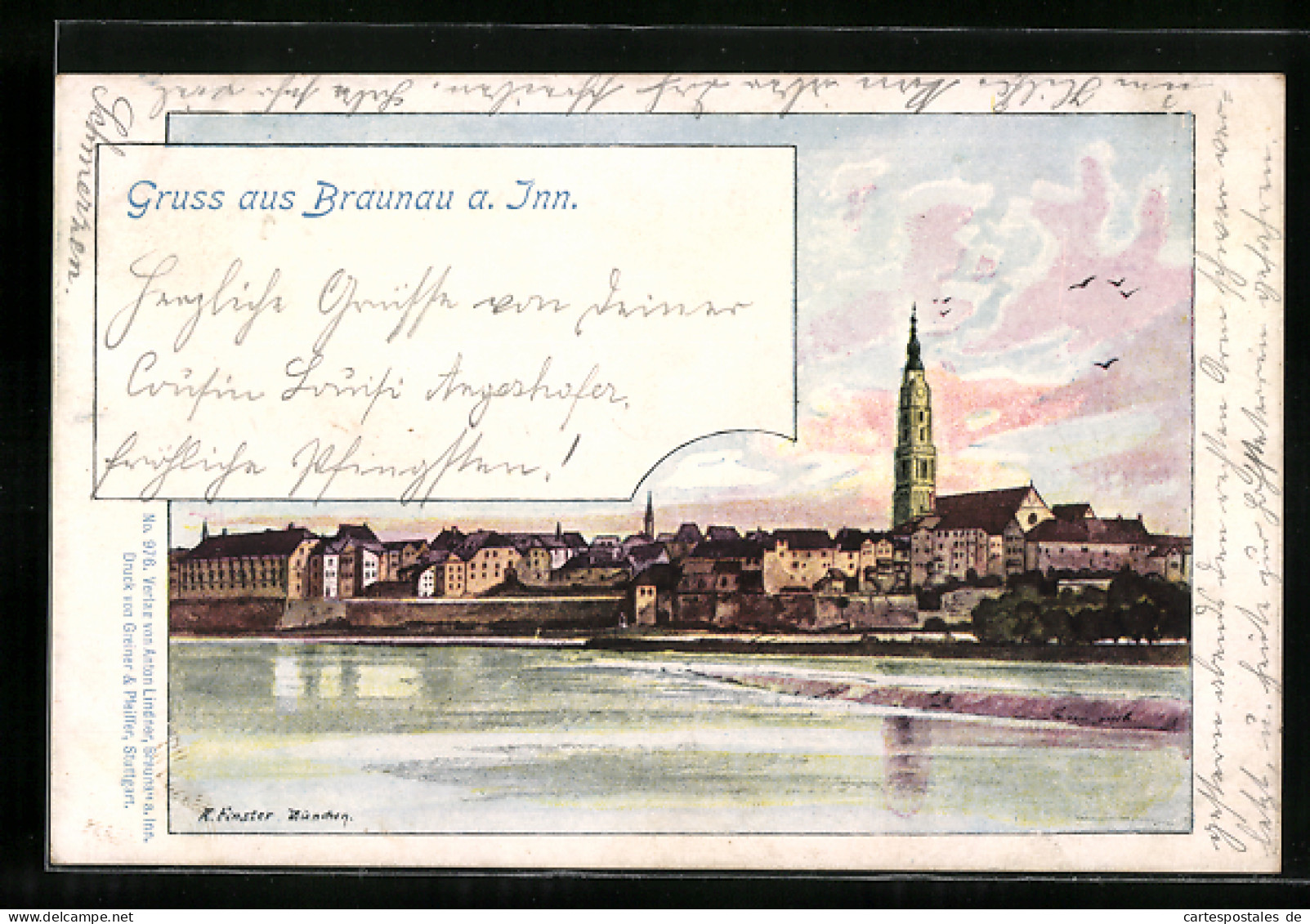 AK Braunau Am Inn, Flusspartie Mit Blick Auf Die Stadt  - Sonstige & Ohne Zuordnung