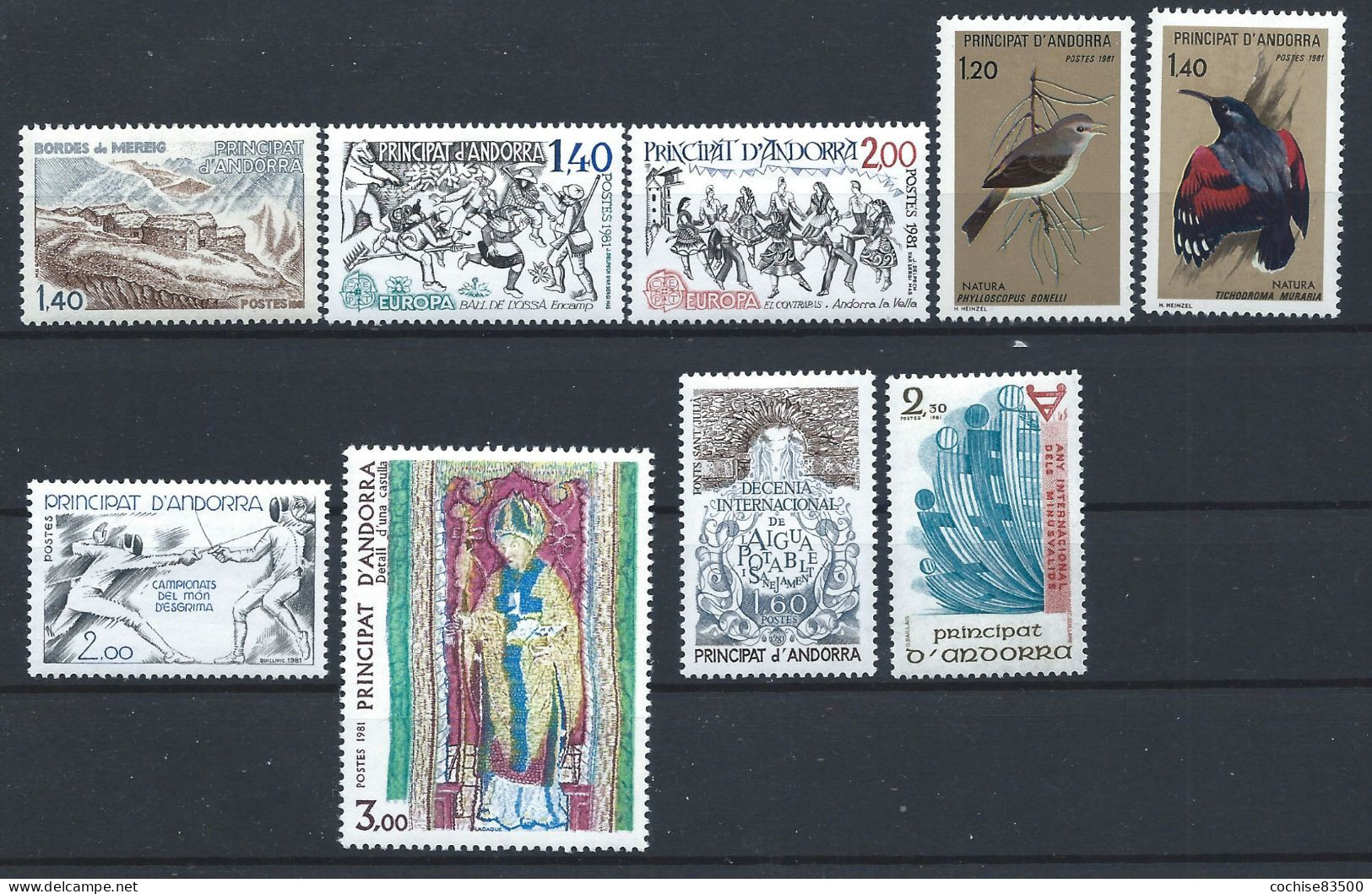 Andorre Lot 9 Tp Neuf** (MNH) Année 1981 - Annate Complete