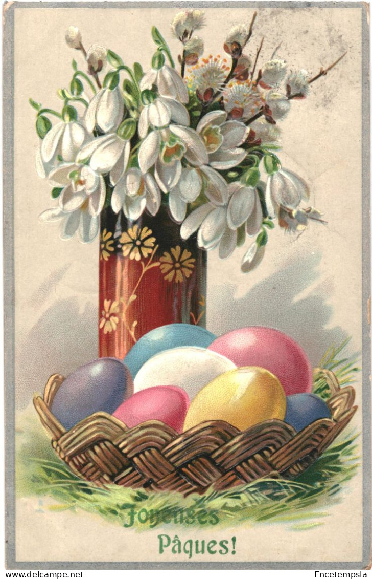 CPA Carte Postale Légèrement Gaufrée   Luxembourg  Joyeuses Pâques Des œufs Colorés Et Un Vase Garni 1910 VM80701 - Pasen