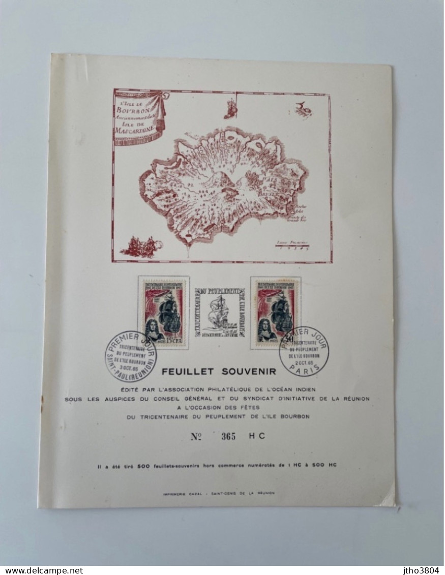 Réunion 1965 Feuillet Souvenir 500 Ex Peuplement De île Bourbon 2 V Yt 1461 - Sonstige & Ohne Zuordnung