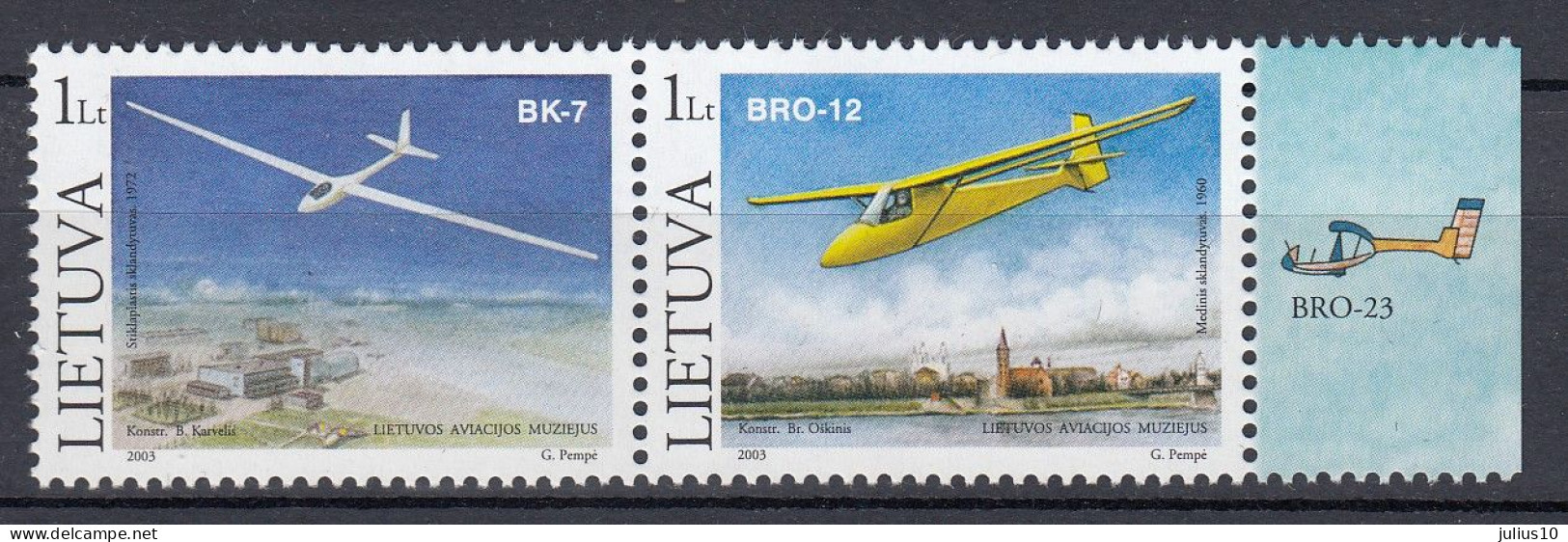 LITHUANIA 2003 Airplanes MNH(**) Mi 833-834 #Lt1011 - Lituania