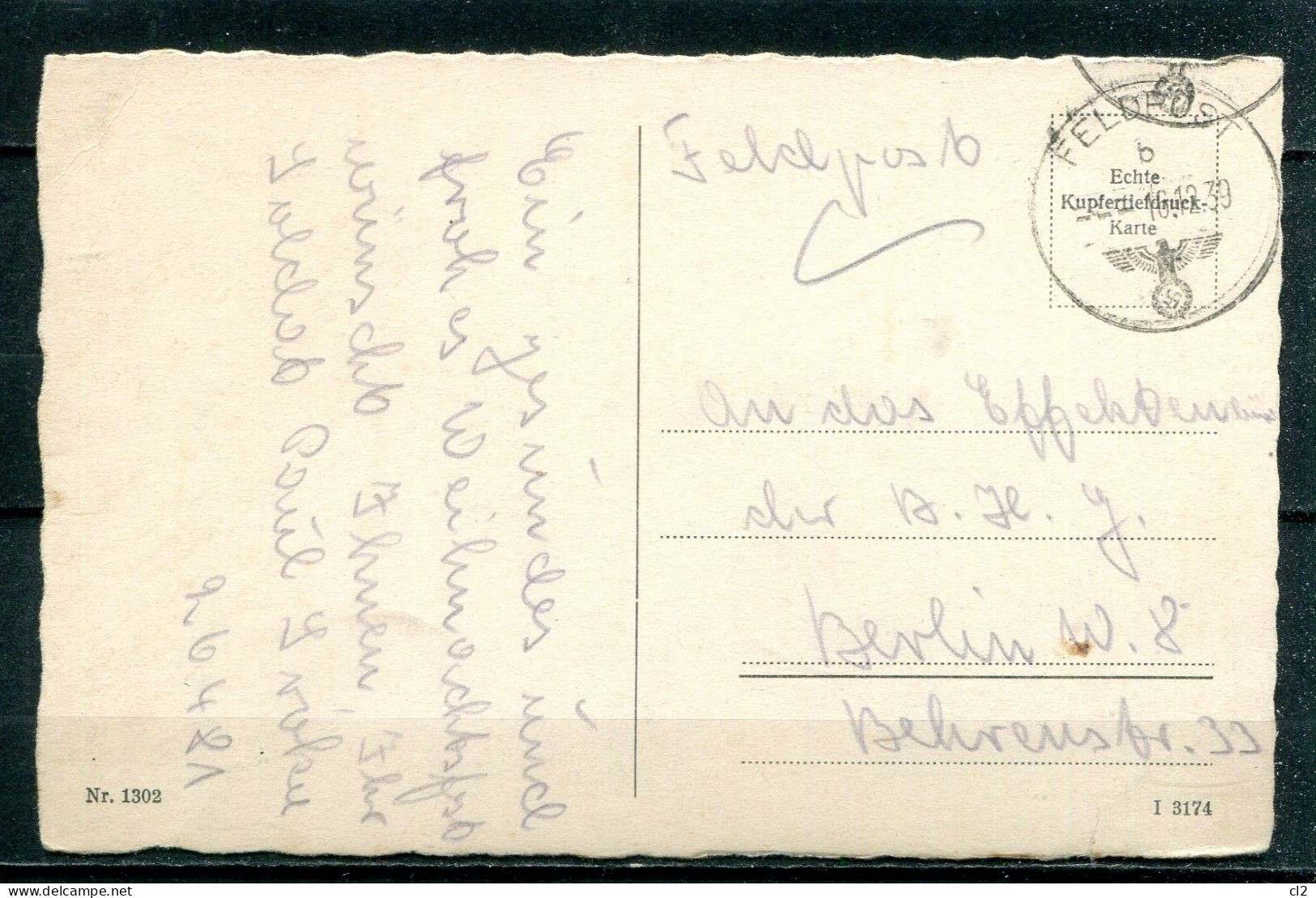 ALLEMAGNE - 16.12.39 - Feldpost Nummer 26421 Nach Berlin - Feldpost World War II