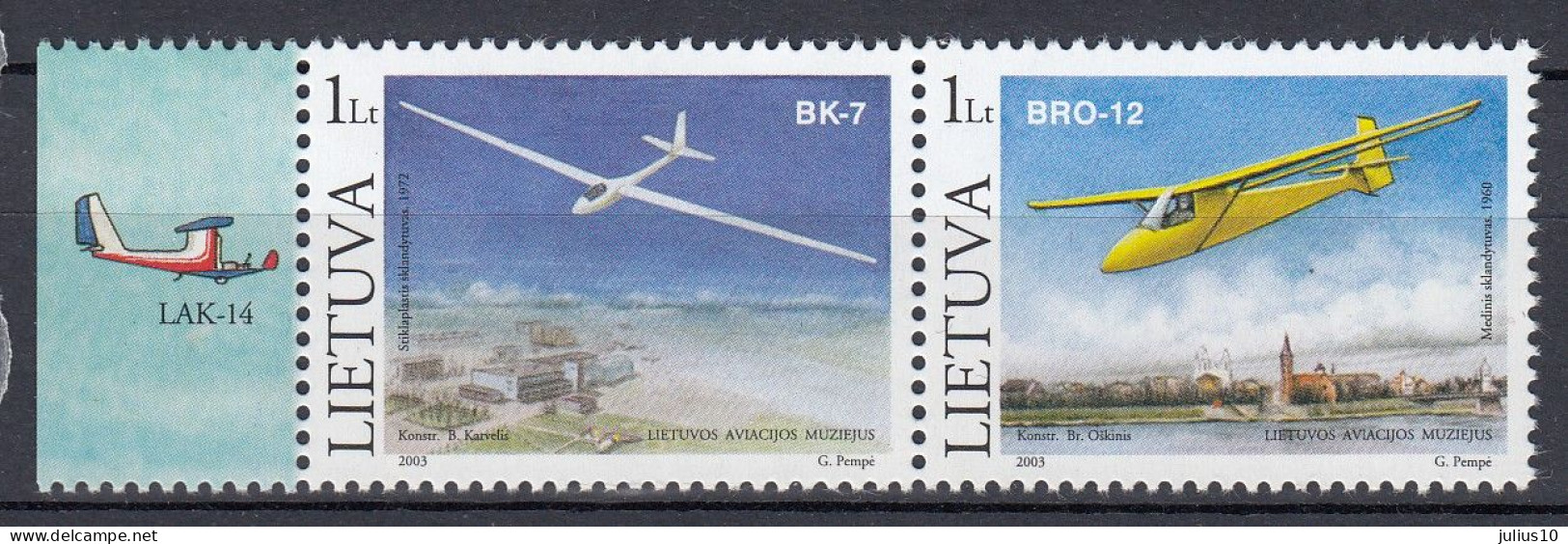 LITHUANIA 2003 Airplanes MNH(**) Mi 833-834 #Lt1012 - Airplanes