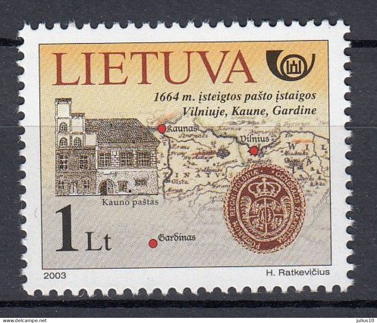 LITHUANIA 2003 History Map MNH(**) Mi 829 #Lt1018 - Lituanie