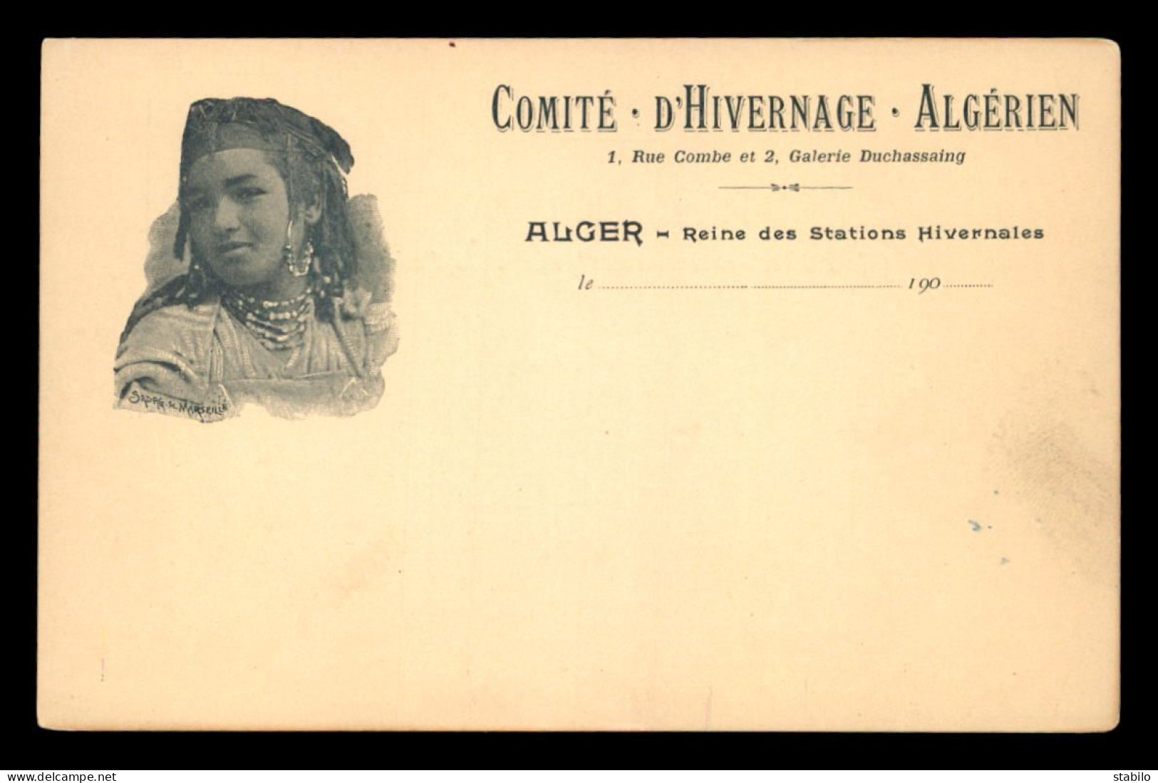 ALGERIE - ALGER - FEMME MAURESQUE - COMITE D'HIVERNAGE ALGERIEN, 1 RUE COMBE ET 2 GALERIE DUCHASSAING - Algeri