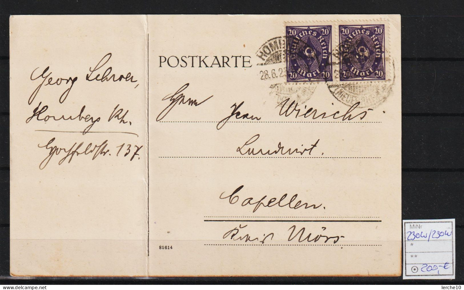 MiNr. 230W/230W Auf Postkarte - Used Stamps
