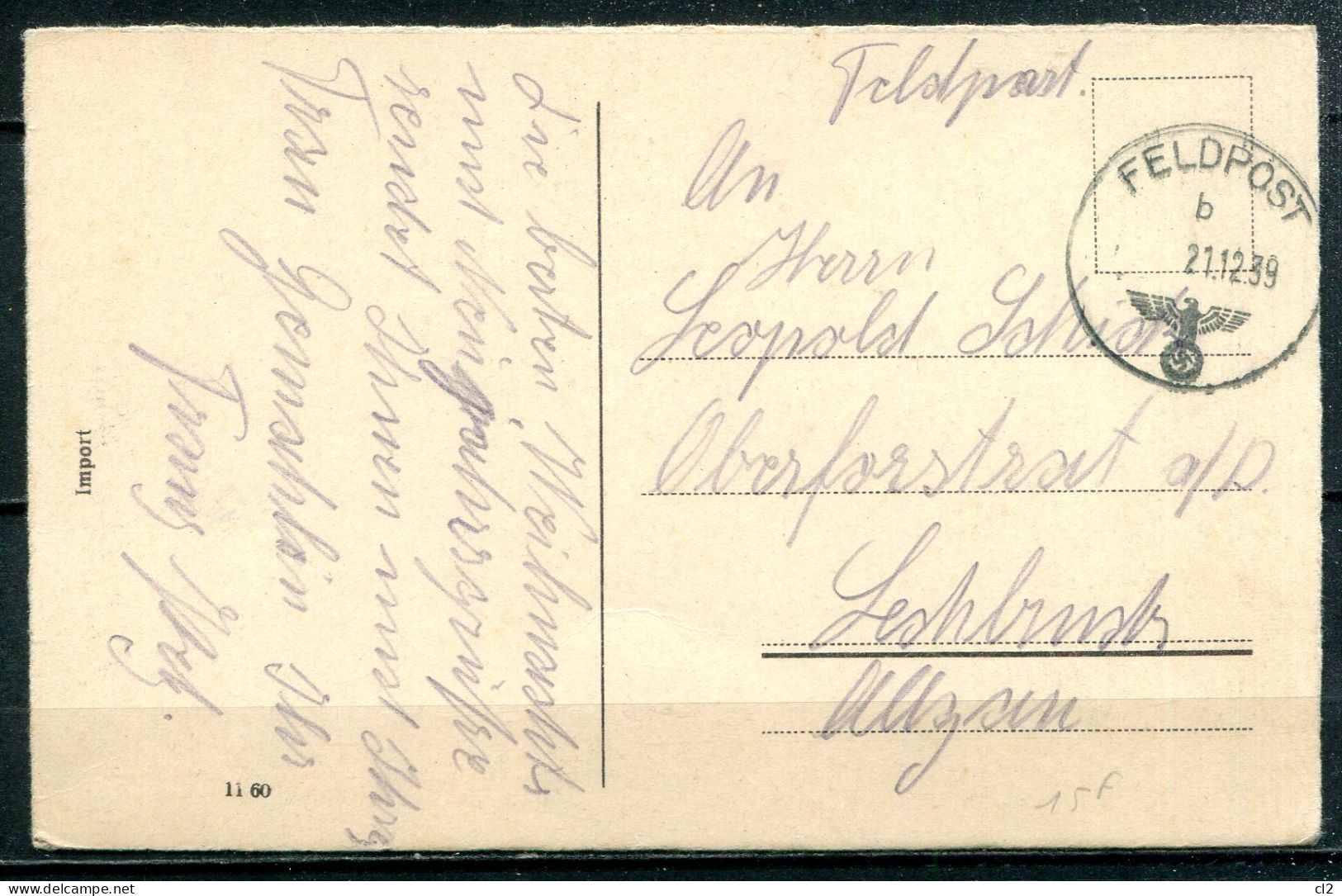 ALLEMAGNE - 21.12.39 - Feldpost - Feldpost 2. Weltkrieg