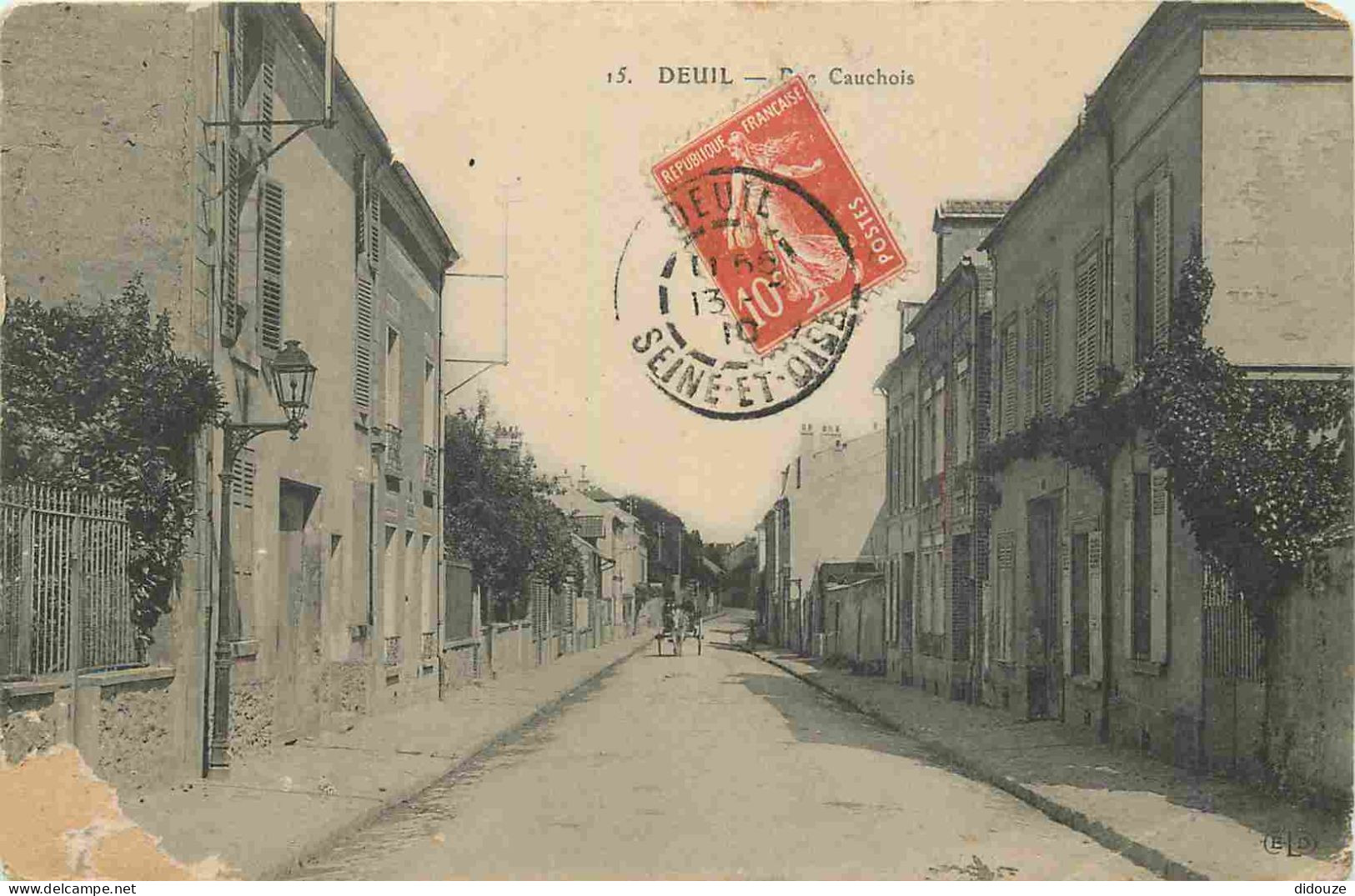 95 - Deuil - Rue Cauchois - CPA - Oblitération Ronde De 1910 - Etat Abimée - Voir Scans Recto-Verso - Deuil La Barre