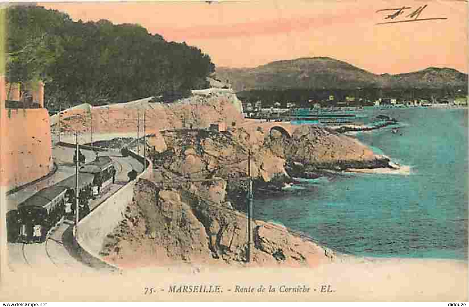 13 - Marseille - Route De La Corniche - Animée - Tramway - Colorisée - Voyagée En 1918 - CPA - Voir Scans Recto-Verso - Endoume, Roucas, Corniche, Spiaggia