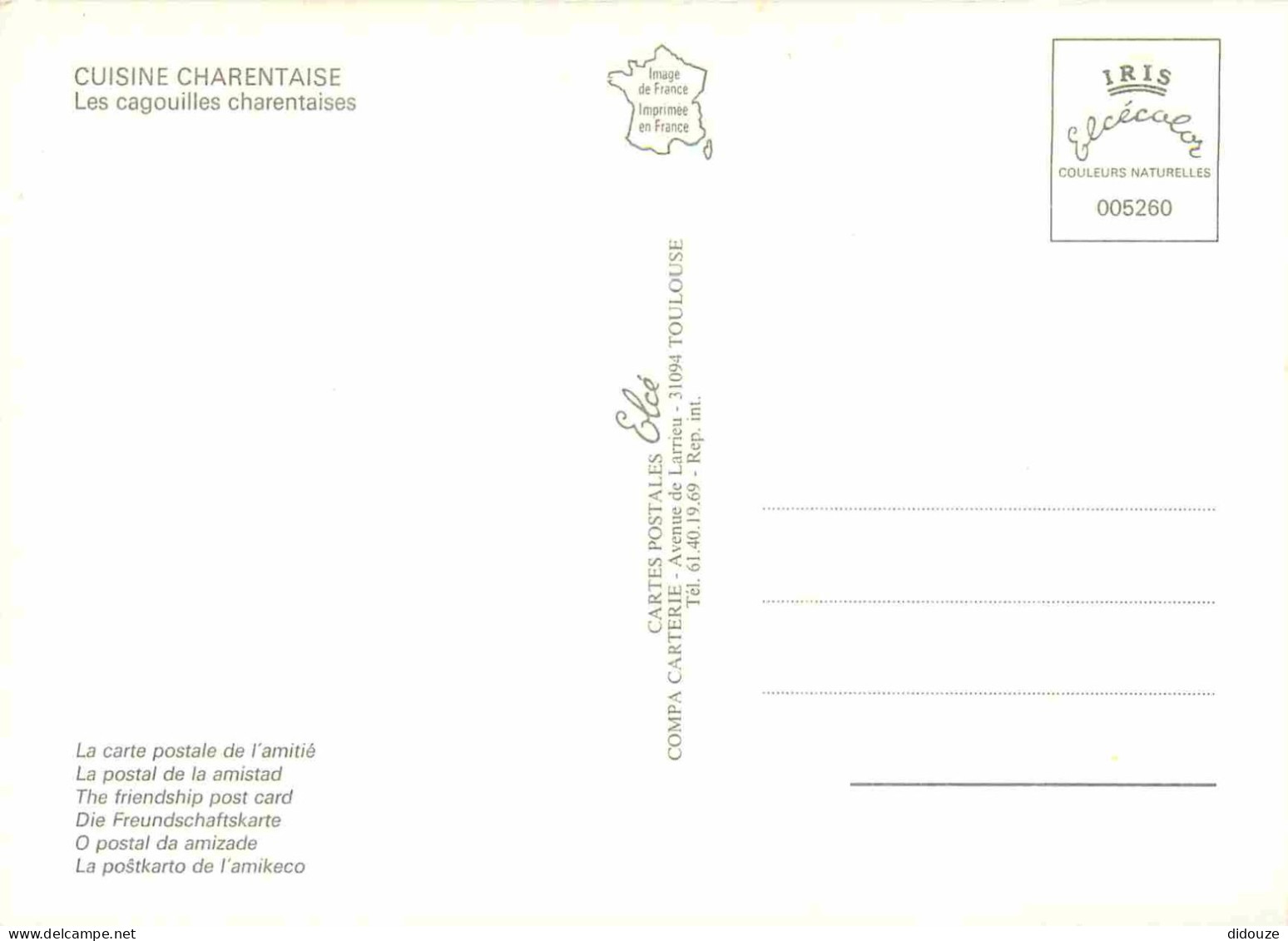 Recettes De Cuisine - Gagouilles Charentaises - Gastronomie - CPM - Carte Neuve - Voir Scans Recto-Verso - Recettes (cuisine)