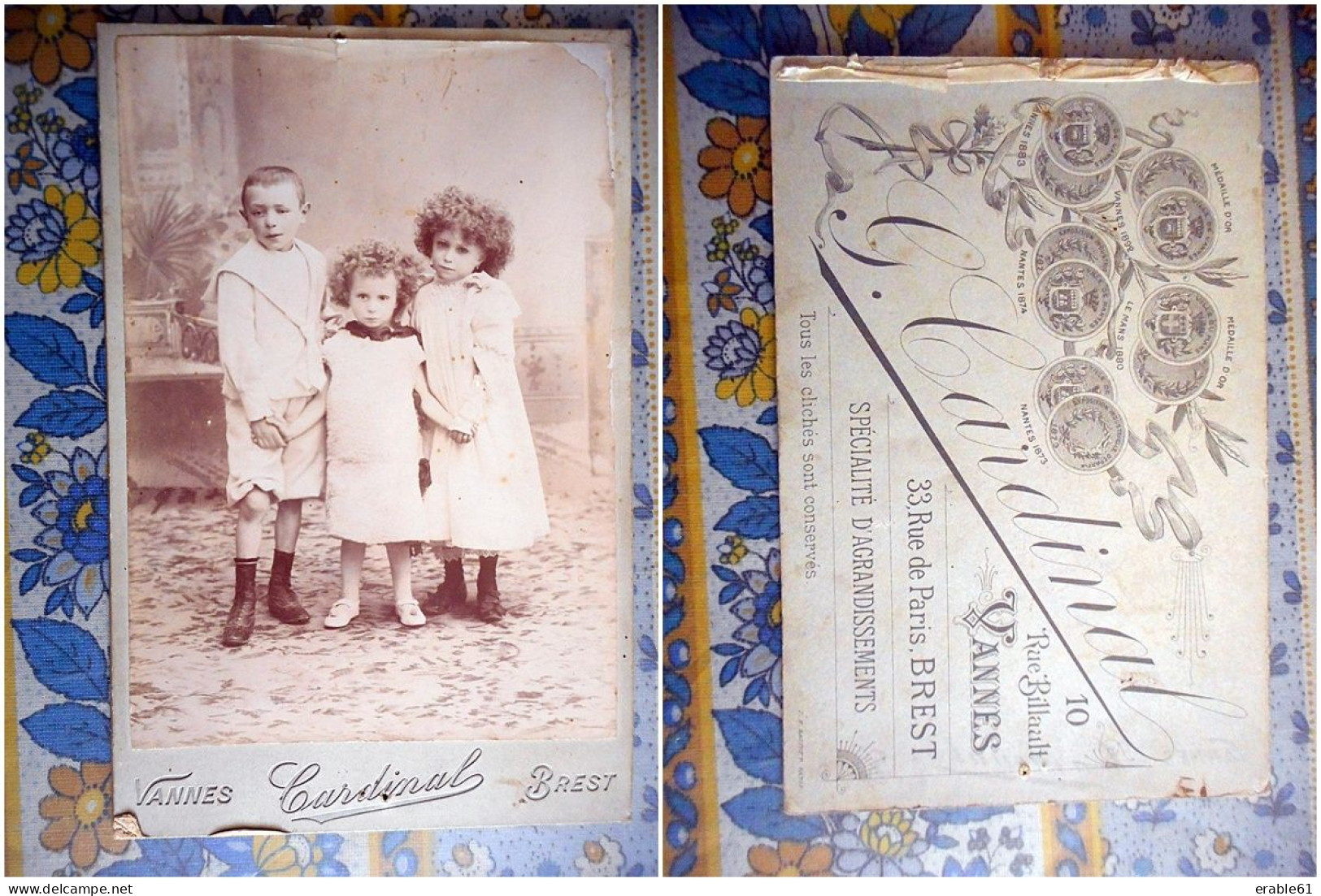 PHOTO GRAND CDV ENFANTS FRERE ET SOEURS MODE   Cabiinet CARDINAL A BREST - Oud (voor 1900)