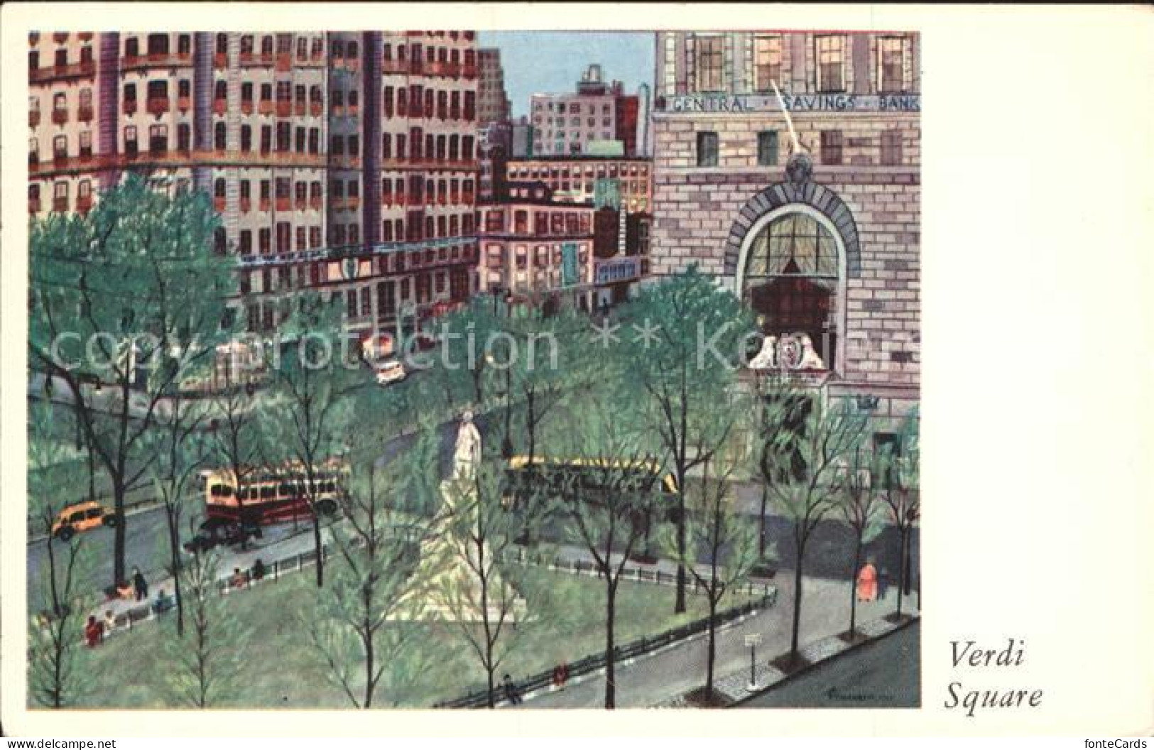 72368950 New_York_City Verdi Square Central Savings Bank Broadway Watercolor Dra - Sonstige & Ohne Zuordnung