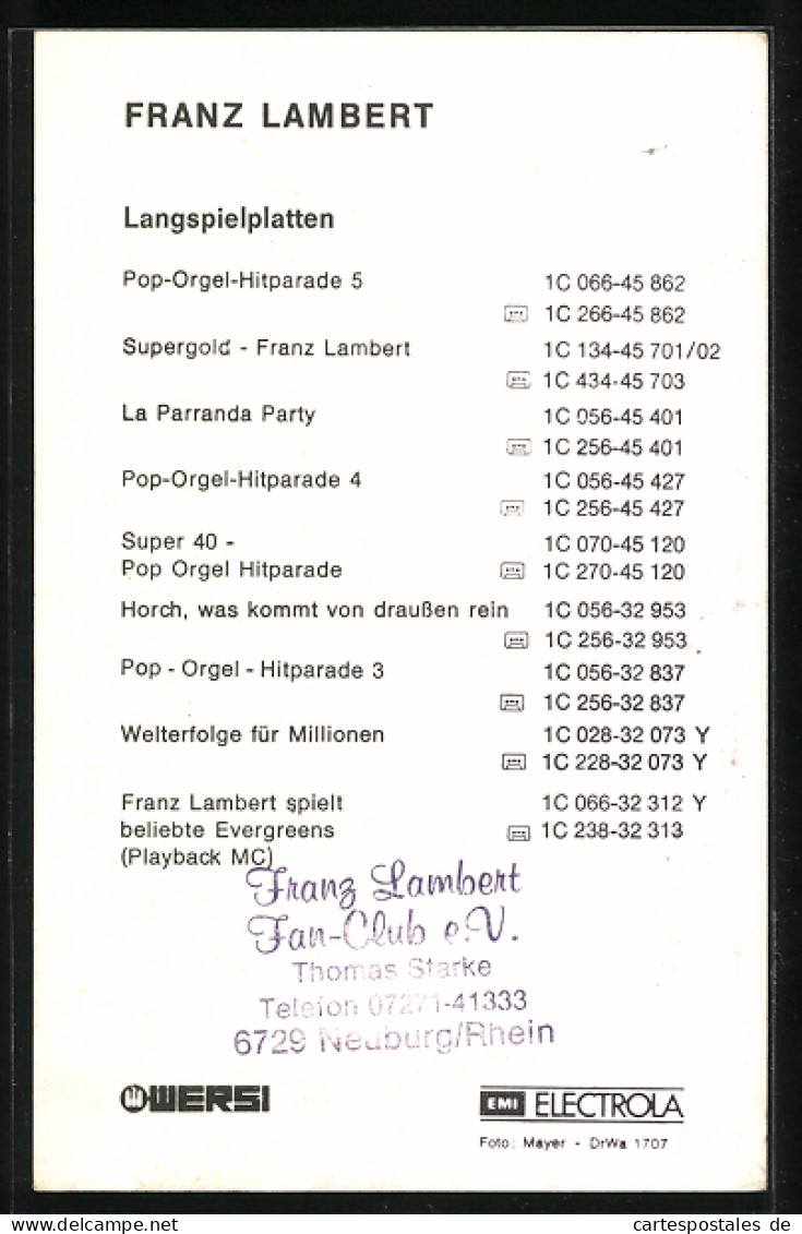 AK Musiker Franz Lambert Galaxis-Orgel-Sound, Autograph  - Musik Und Musikanten