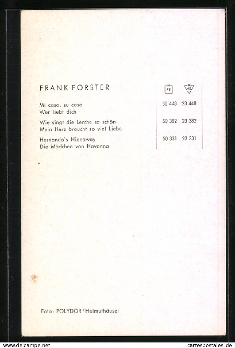 AK Musiker Frank Forster Mit Autograph  - Musik Und Musikanten