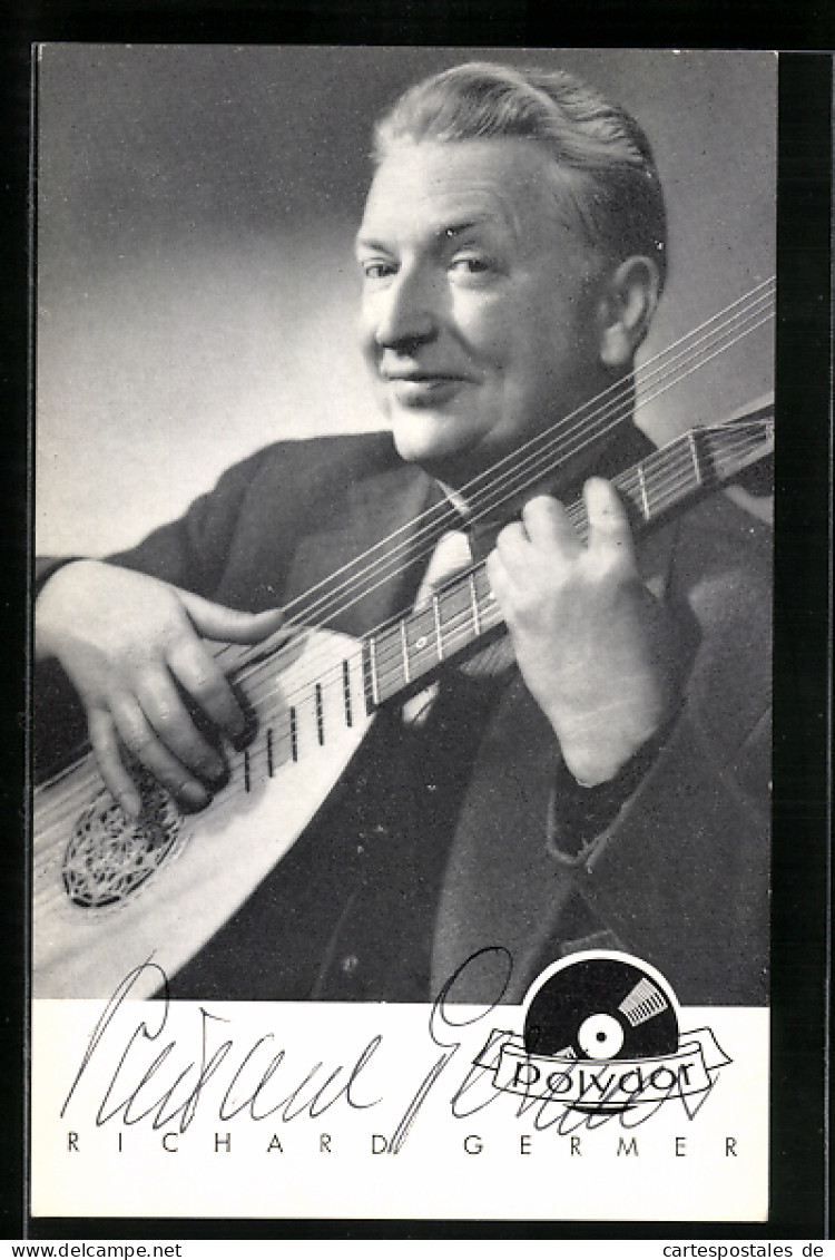 AK Musiker Richard Germer Mit Laute, Autograph  - Musik Und Musikanten