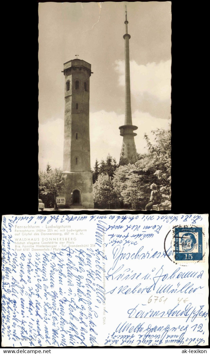 Ansichtskarte Donnersberg Fernsehturm Ludwigsturm Waldhaus 1964 - Sonstige & Ohne Zuordnung