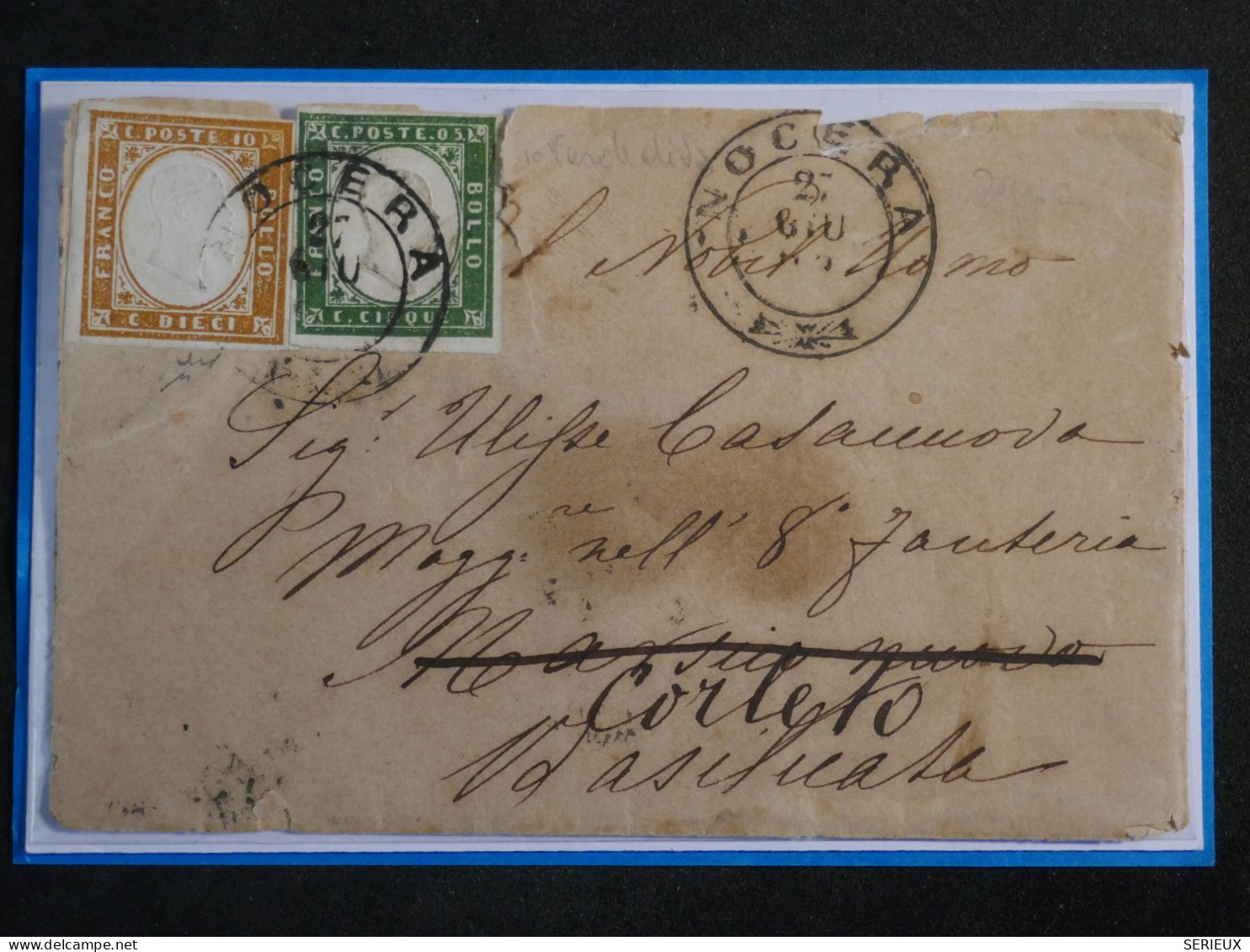 DO12  ITALIE  LETTRE SIGNEE  RR 1862 NOCERA A .. REDISTRIB. CORTELO? +CIRE ROUGE AFF. INTERESSANT+++ - Ohne Zuordnung