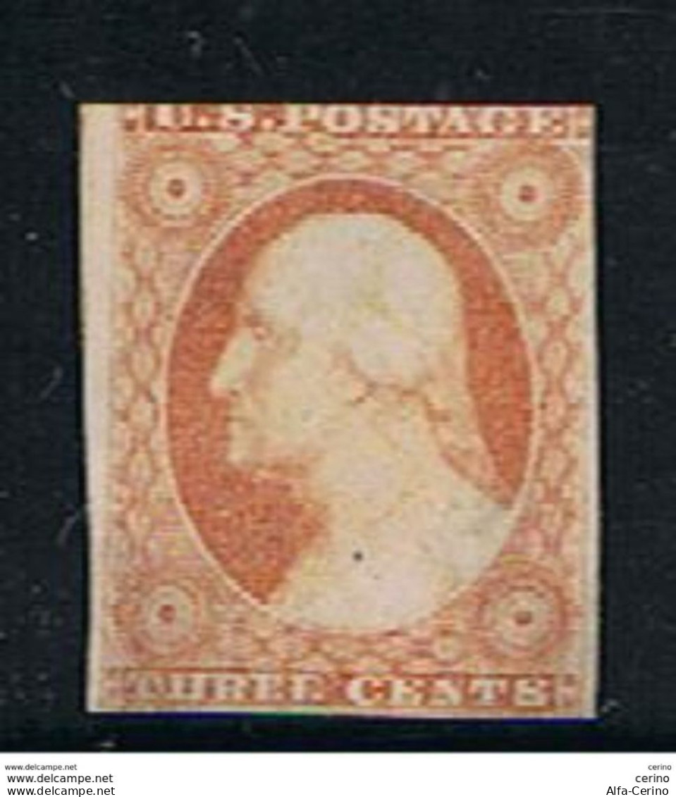 U.S.A.:  1851/56  G. WASHINGTON  N.D. -  3 C. UNUSED  NO  GLUE  -  YV/TELL. 4 A - Oblitérés