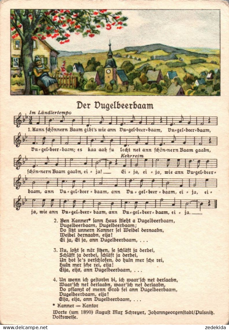 H2189 - Max Schreyer Liedkarte - Der Vugelbeerbaam.... Johanngeorgenstadt Erzgebirgisches Volkslied - Erhard Neubert DDR - Muziek