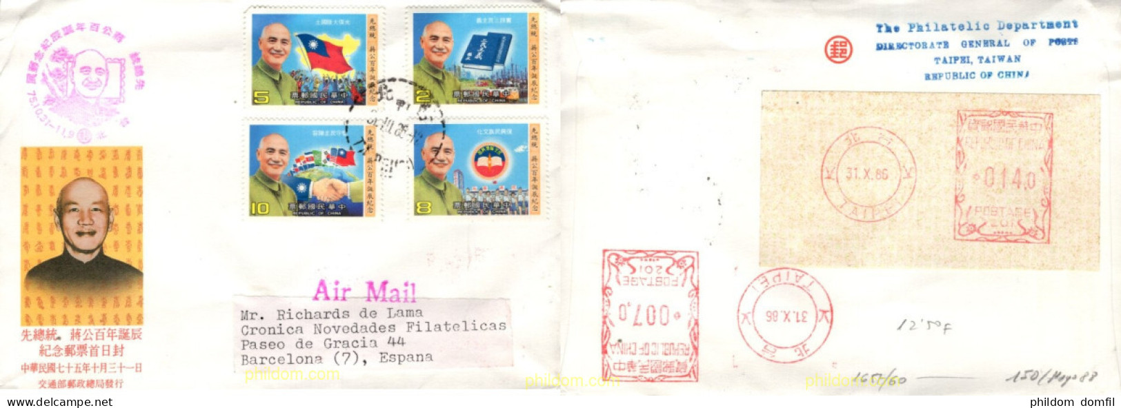 730633 MNH CHINA. FORMOSA-TAIWAN 1986 CENTENARIO DEL NACIMIENTO DE CHIANG KAI-CHEK - Ongebruikt