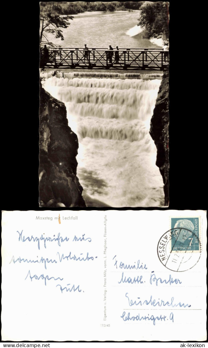 Ansichtskarte Füssen Lechfall (Wasserfall) Maxsteg - Fotokarte 1956 - Fuessen