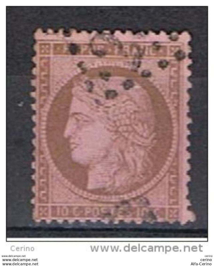 FRANCE:  1873  CERES  -  10 C. BRUN  ROSE  OBL. -  YV/TELL. 58 - 1871-1875 Ceres