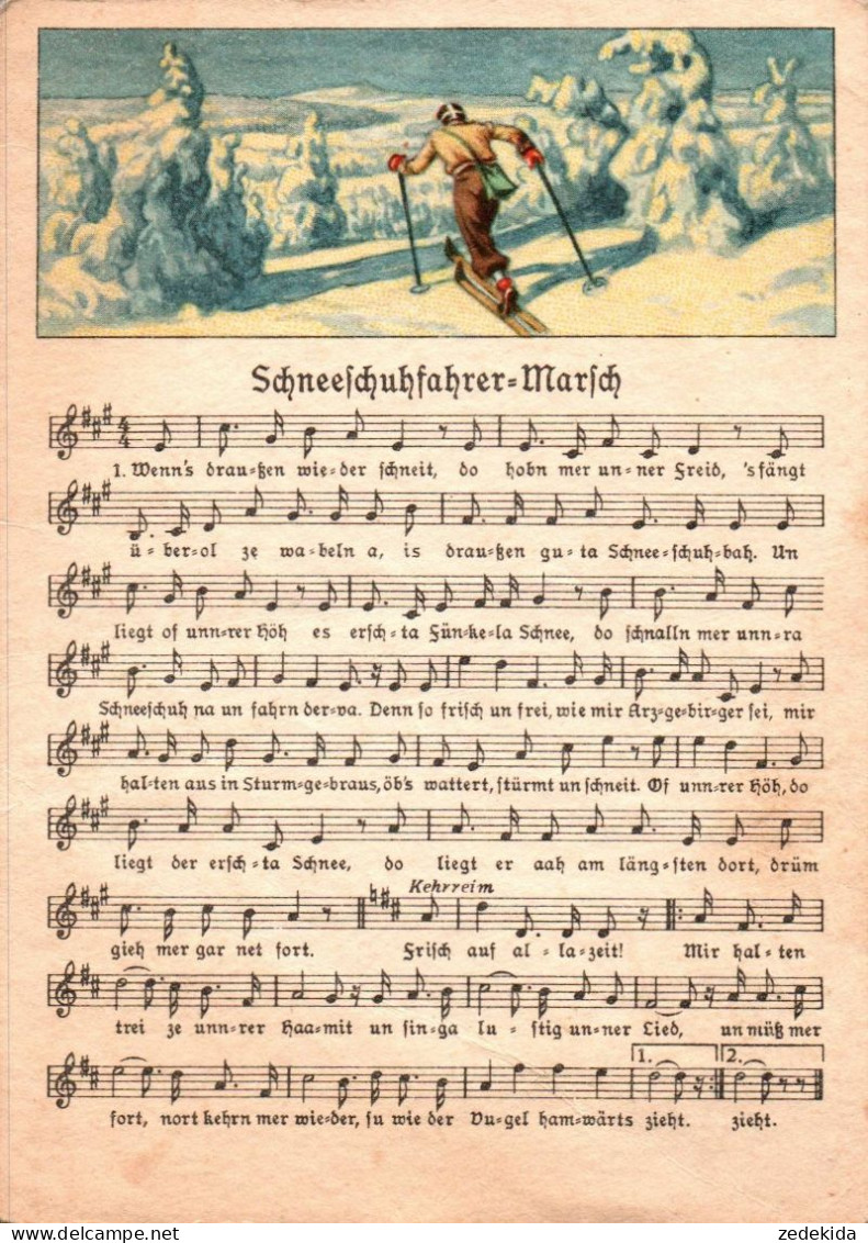 H2195 - Anton Günther Liedkarte - Schneeschuhfahrer Marsch .... Erzgebirgisches Volkslied - Erhard Neubert DDR - Muziek