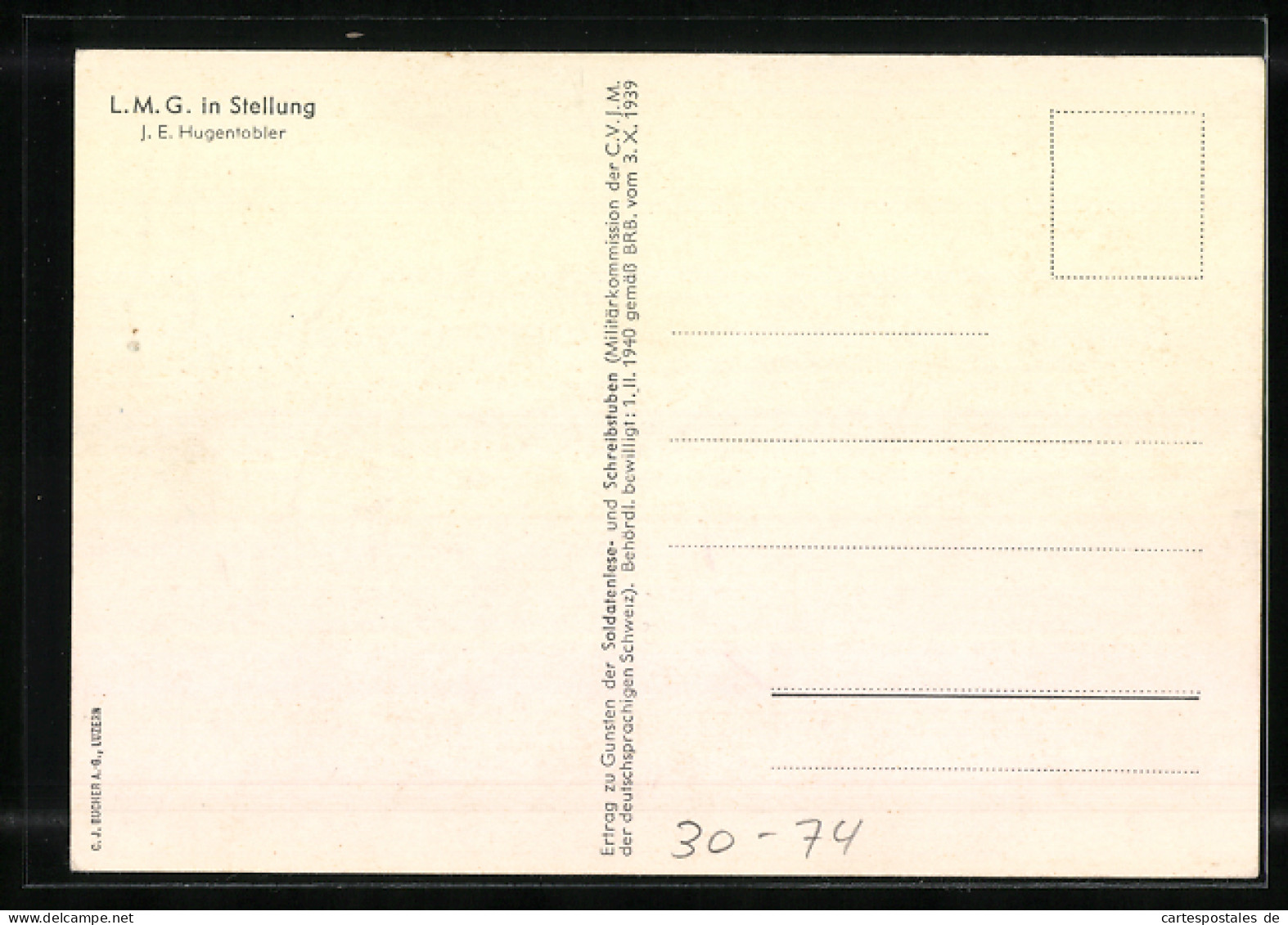 Künstler-AK J. E. Hugentobler: LMG In Stellung  - Other & Unclassified