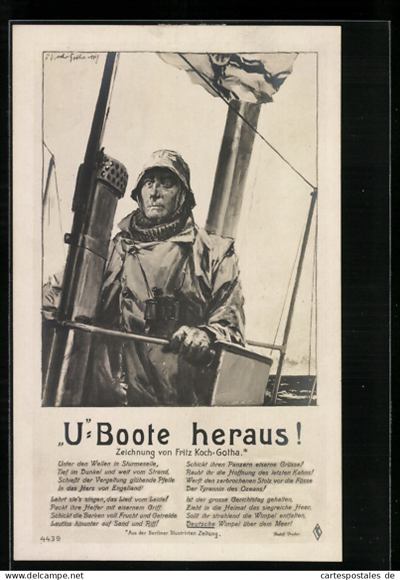 Künstler-AK U-Boote Heraus!, Matrose Auf Der Kommandobrücke  - Guerre 1914-18