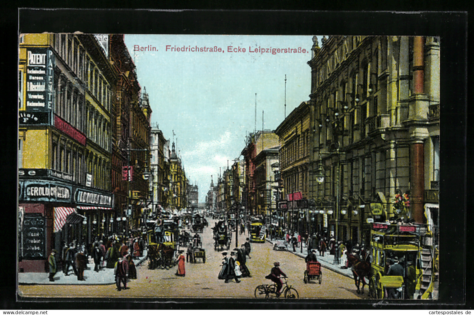 AK Berlin, Friedrichstrasse, Ecke Leipziger Str. M. Kutschen & Geschäften  - Mitte