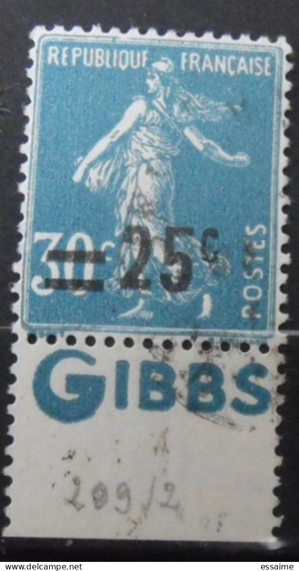 Timbre à Bande Publicitaire. Semeuse N° 217. 25/30 C. Pub Publicité Publicitaires Carnet. Gibbs. - Autres & Non Classés