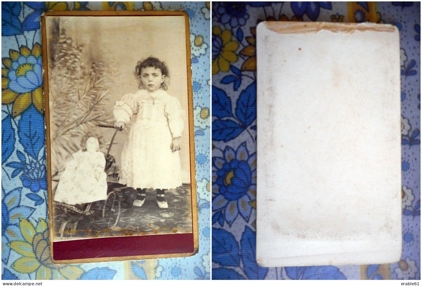 PHOTO CDV ENFANT JEUNE FILLE ET SON JOUET POUPEE POUSSETTE    MODE Cabinet Anonyme - Antiche (ante 1900)