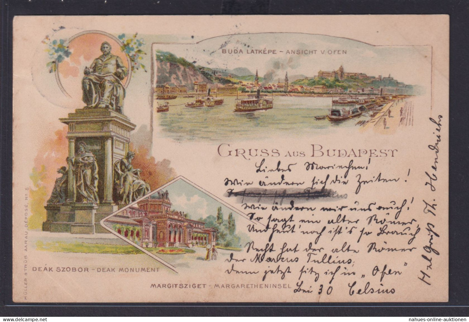 Ansichtskarte Künstlerkarte Budapest Litho Donau Fluss Denkmal Monument Nach - Hungary