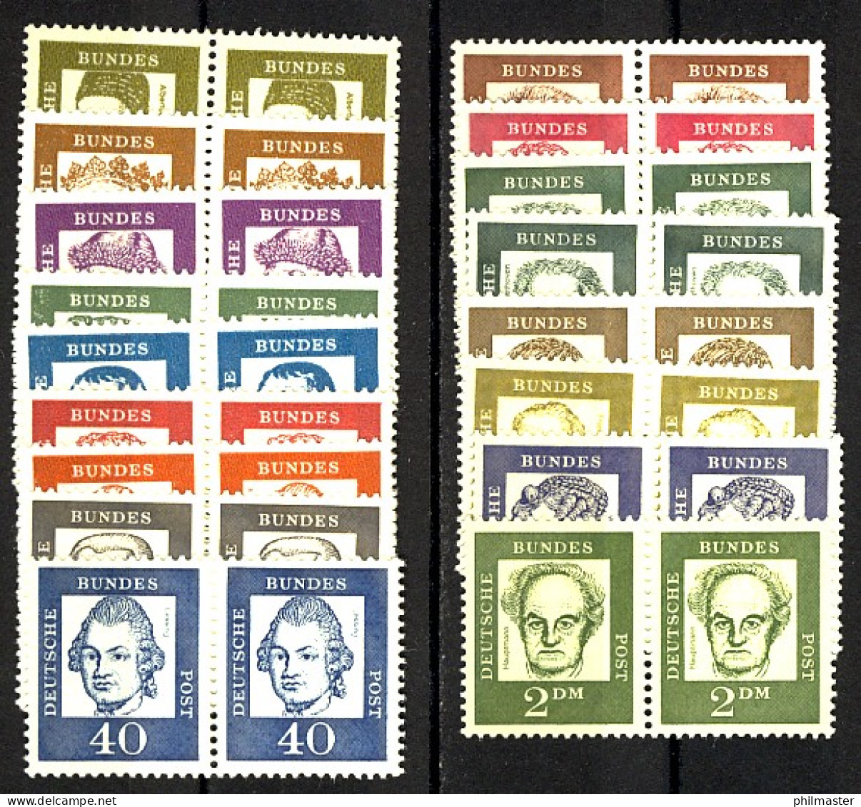 347y Ff Bedeutende Deutsche 17 Werte Komplett, Waagerechte Paare ** - Unused Stamps